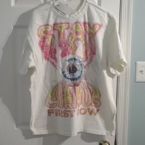 NWT, Oversized Graphic T-shirt W/Distressed Collar & Sleeves With Rhinestones, L